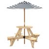 vidaXL Table de pique-nique pour 4 enfants avec parasol rond sapin