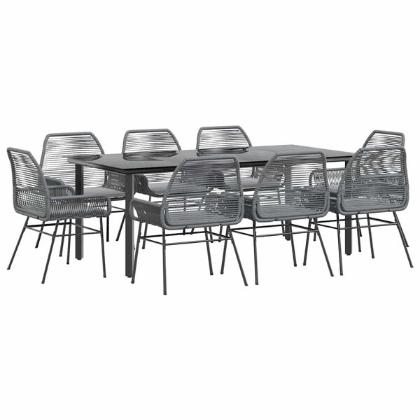 vidaXL Ensemble &agrave; manger jardin coussins 9 pcs gris poly rotin verre