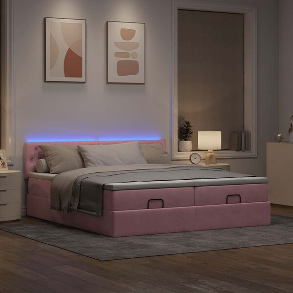 vidaXL Cadre de lit ottoman avec matelas rose 160x200 cm velours