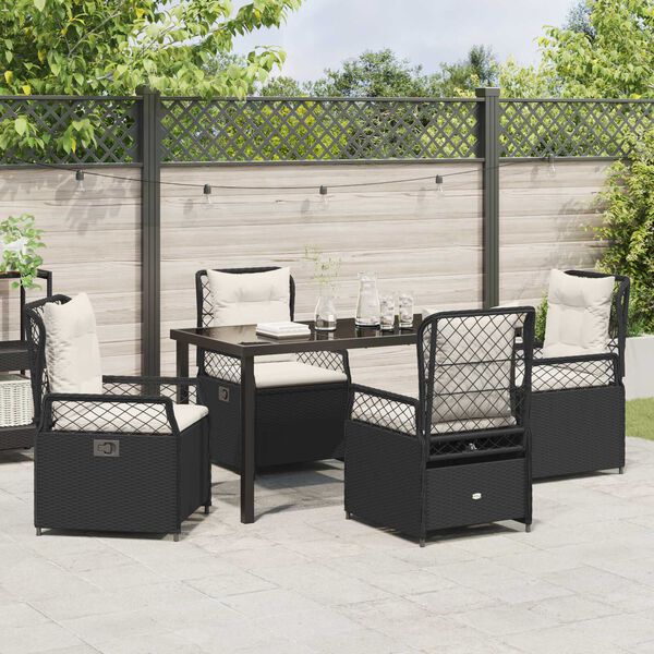 vidaXL Ensemble de salle &agrave; manger pour jardin 5 pcs Noir polyrotin