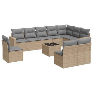 vidaXL Salon de jardin 11 pcs avec coussins beige r&eacute;sine tress&eacute;e