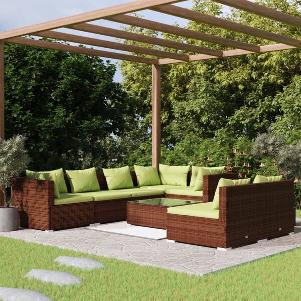 vidaXL Salon de jardin avec coussins 8 pcs marron r&eacute;sine tress&eacute;e