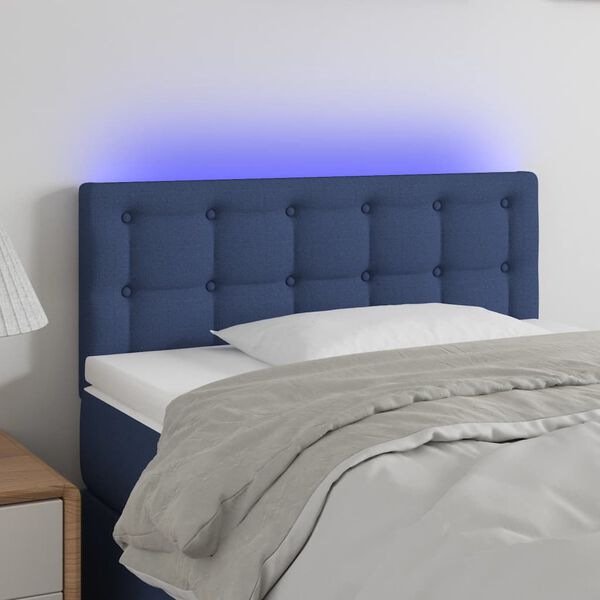 vidaXL T&ecirc;te de lit &agrave; LED Bleu 100x5x78/88 cm Tissu