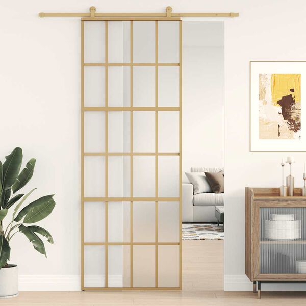 vidaXL Porte coulissante doré 76x205 cm verre ESG dépoli et aluminium