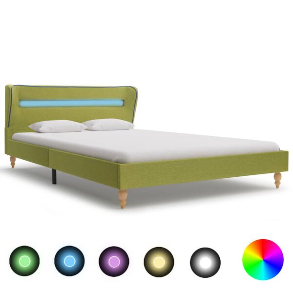 vidaXL Cadre de lit avec LED sans matelas vert tissu 135x190 cm