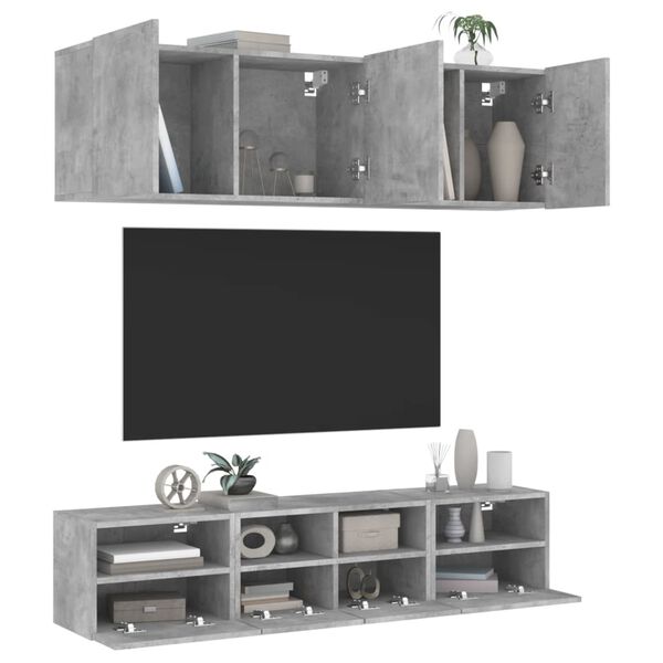 vidaXL Unit&eacute;s murales TV 5 pcs gris b&eacute;ton bois d'ing&eacute;nierie