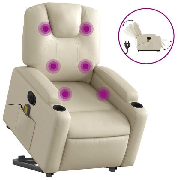 vidaXL Fauteuil inclinable de massage électrique crème similicuir