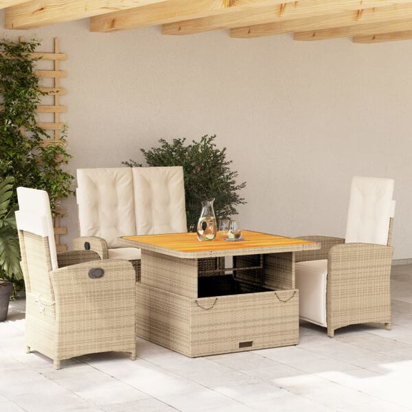 vidaXL Ensemble &agrave; manger de jardin avec coussins 5pcs Beige poly rotin