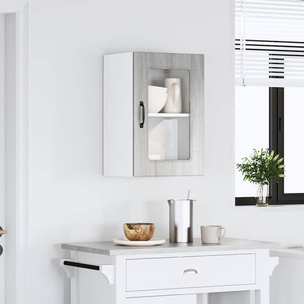 vidaXL Armoire murale de cuisine avec porte vitr&eacute;e "Kalmar" Bois d'ing&eacute;nierie gris Sonoma