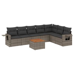vidaXL Salon de jardin 8 pcs avec coussins gris r&eacute;sine tress&eacute;e