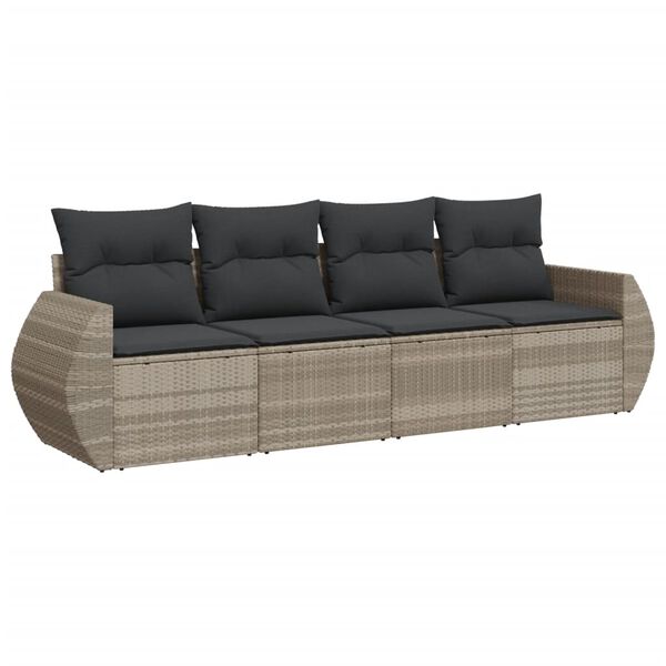 vidaXL Salon de jardin 4 pcs avec coussins gris clair r&eacute;sine tress&eacute;e