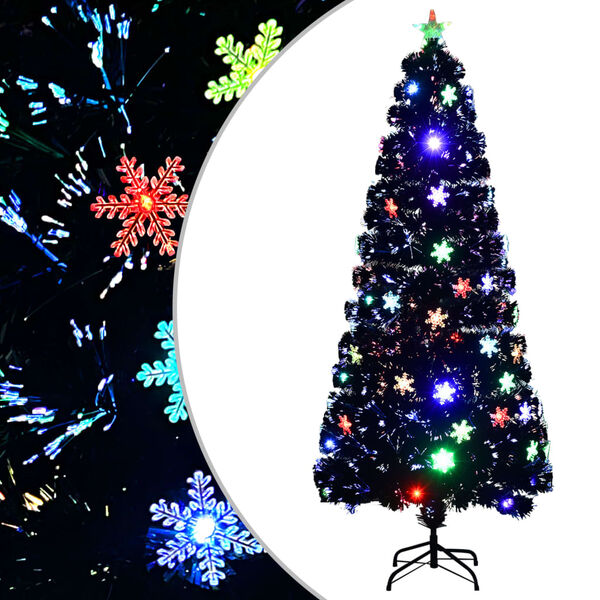 vidaXL Sapin de No&euml;l et flocons de neige LED Noir 180 cm Fibre optique