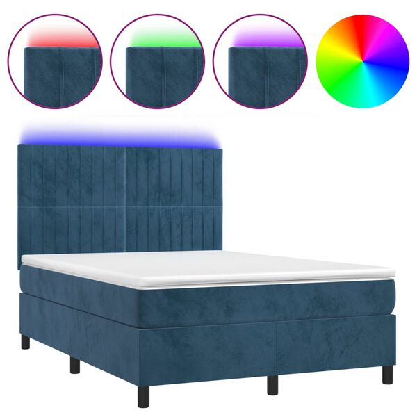 vidaXL Sommier &agrave; lattes de lit matelas et LED Bleu fonc&eacute; 140x200 cm