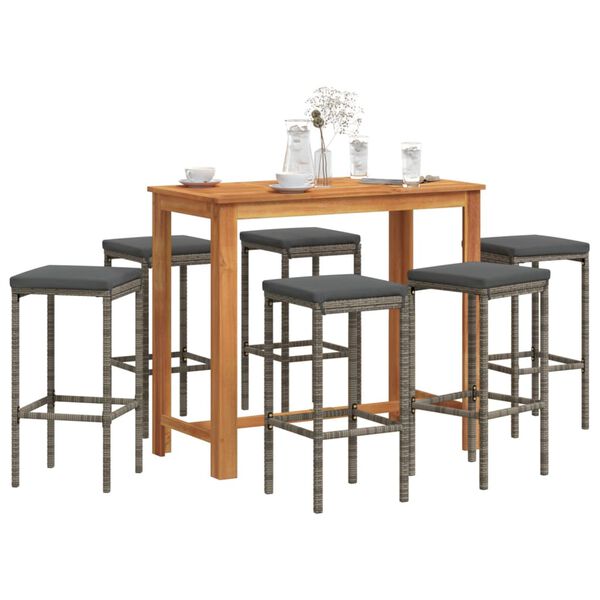 vidaXL Ensemble de bar de jardin 7 pcs gris bois massif acacia rotin