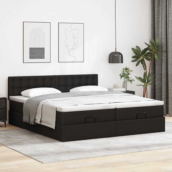 VidaXL Cadre de lit ottoman avec matelas noir 200x200 cm similicuir