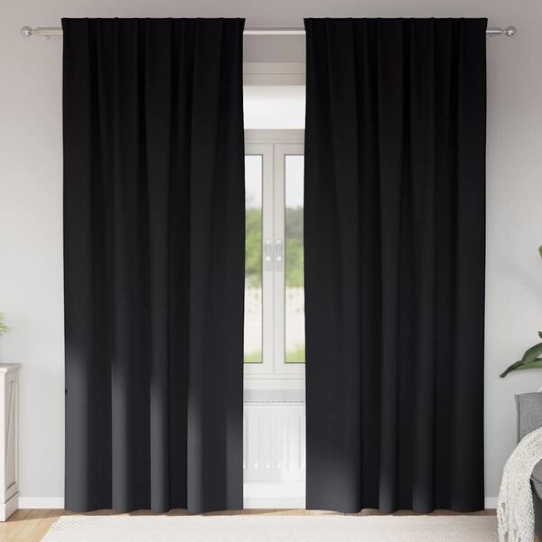 vidaXL Rideaux occultants avec anneaux 2 pcs Noir 245 x 140 cm
