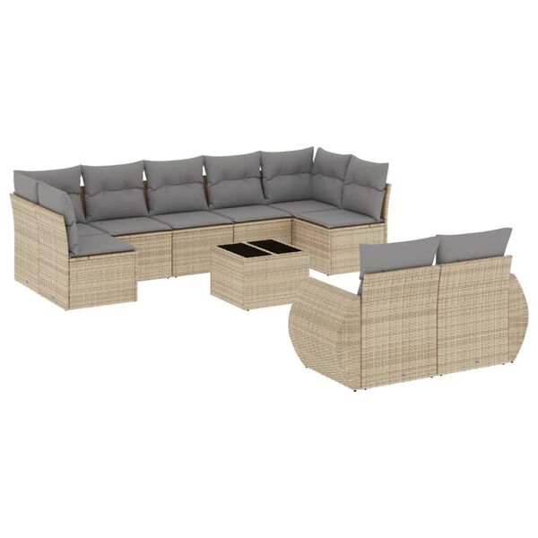 vidaXL Salon de jardin avec coussins 10 pcs beige résine tressée