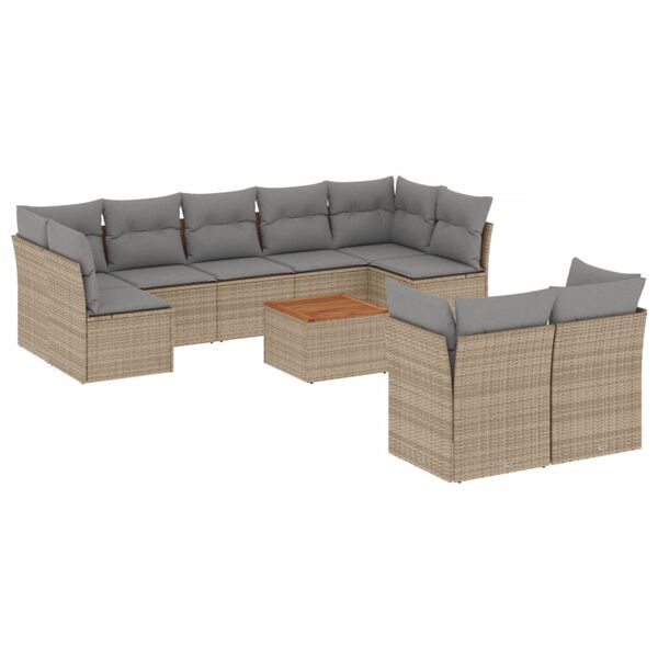 vidaXL Salon de jardin avec coussins 10 pcs beige résine tressée