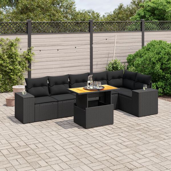 vidaXL Salon de jardin 7 pcs avec coussins noir r&eacute;sine tress&eacute;e