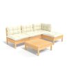 vidaXL Salon de jardin 5 pcs avec coussins cr&egrave;me bois de pin