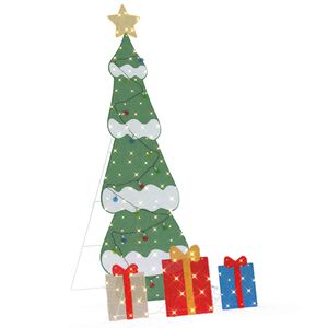 vidaXL Sapin de No&euml;l lumineux avec 3 bo&icirc;tes-cadeaux 2D blanc chaud