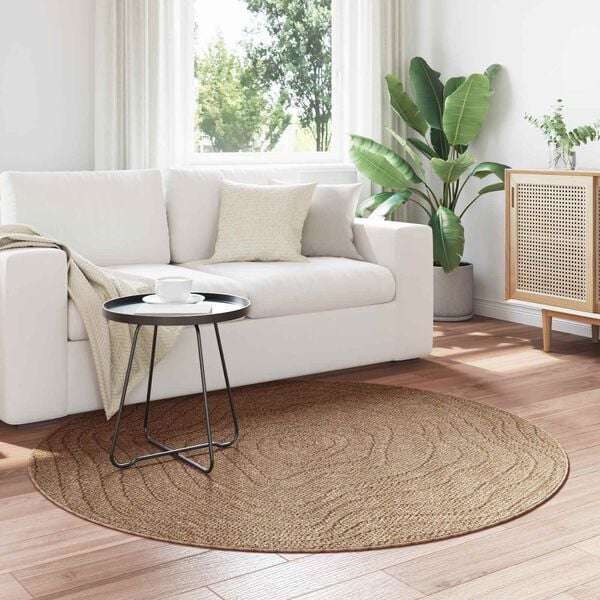 vidaXL Tapis de surface Rond Moir&eacute; HUARTE Naturel &Oslash; 160 CM Polyester