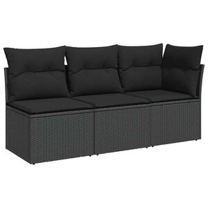vidaXL Canap&eacute; de jardin avec coussins 3 places en polyrotin noir