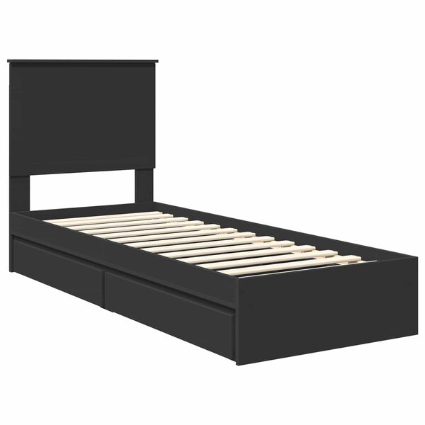 vidaXL Lit de Rangement avec tiroir Noir 75 x 190 cm Bois d'ing&eacute;nierie