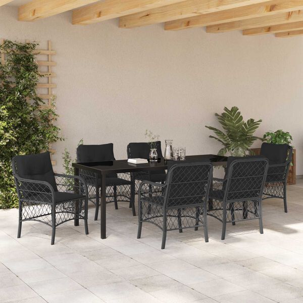 vidaXL Ensemble de salle &agrave; manger pour jardin 7 pcs Noir polyrotin