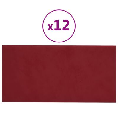 vidaXL Panneaux muraux 12 pcs Rouge bordeaux 30x15 cm Velours 0,54 m²