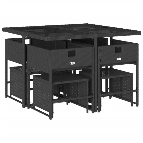 vidaXL Ensemble à manger de jardin 9pcs coussins noir résine tressée