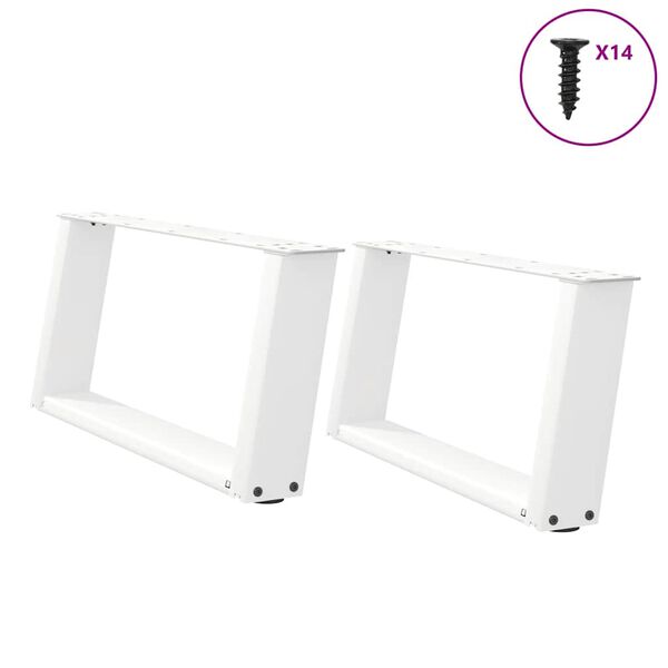 vidaXL Pieds de table basse en U 2 pi&egrave;ces Blanc 70 x (30-31) cm Acier