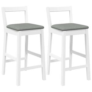 vidaXL Tabourets de bar avec coussins (lot de 2) en bois massif blanc et caoutchouc