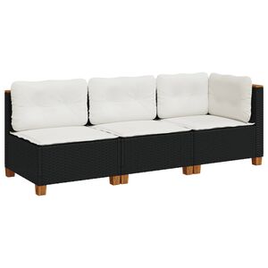vidaXL Canap&eacute; de jardin avec coussins 3 places noir r&eacute;sine tress&eacute;e