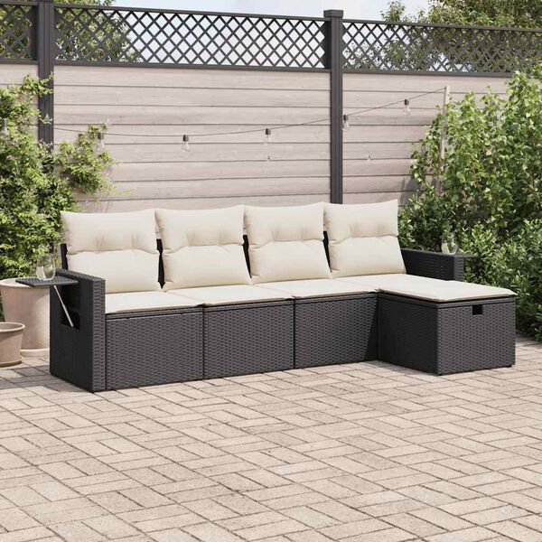 vidaXL Salon de jardin 5 pcs avec coussins noir r&eacute;sine tress&eacute;e