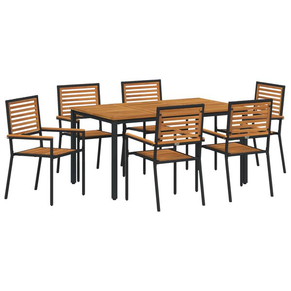 vidaXL Ensemble de salle à manger pour jardin 7 pcs Noir et Marron