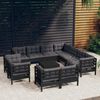 vidaXL Salon de jardin 12 pcs avec coussins Noir Bois de pin solide