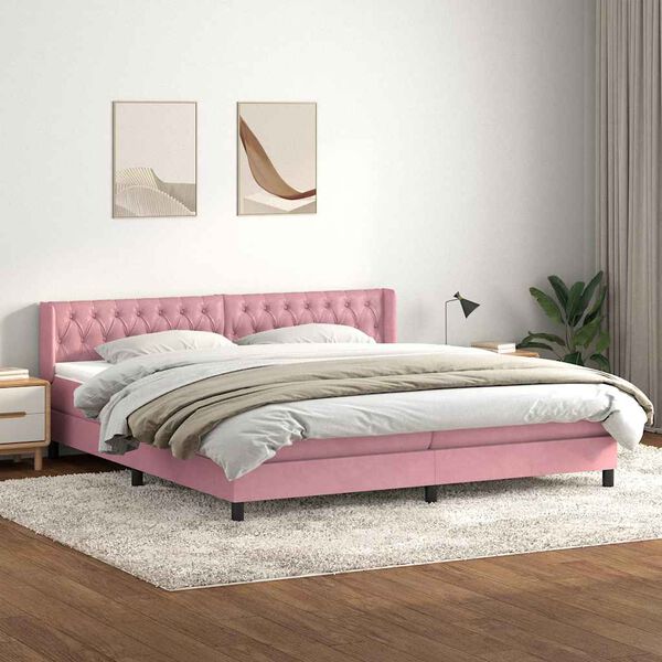 vidaXL Sommier &agrave; lattes de lit avec matelas rose 200x220 cm velours