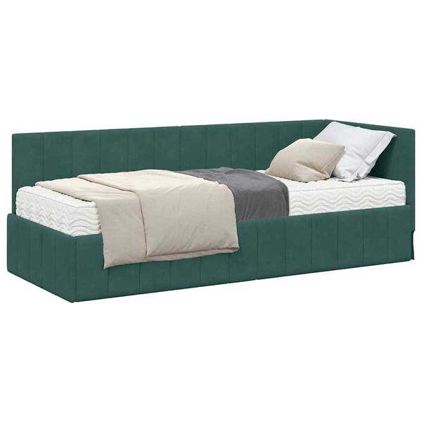 vidaXL Cadre de lit d'angle avec matelas 2 pcs Vert Velours