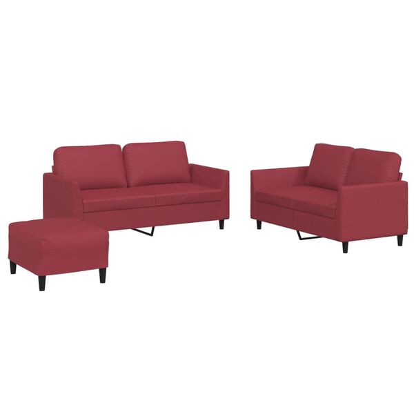 vidaXL Ensemble de canap&eacute;s 3 pcs et coussins Rouge bordeaux Similicuir