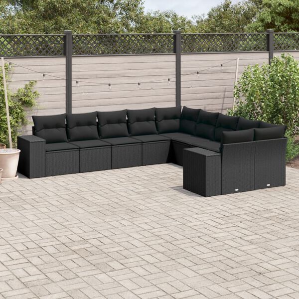vidaXL Salon de jardin 10 pcs avec coussins noir r&eacute;sine tress&eacute;e
