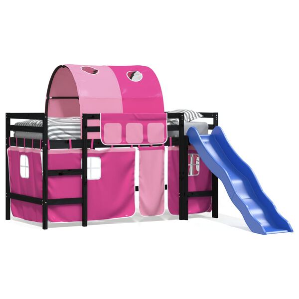 vidaXL Lit mezzanine enfants avec tunnel sans matelas rose 90x190 cm
