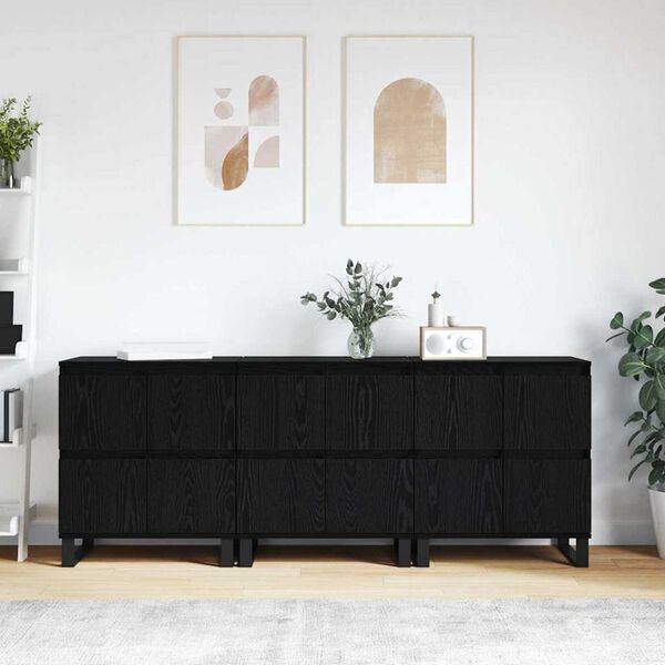 vidaXL Buffet 3 pcs Ch&ecirc;ne noir 60 x 35 x 70 cm