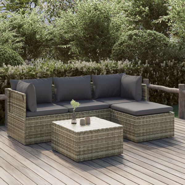 vidaXL Salon de jardin 5 pcs avec coussins Gris Résine tressée