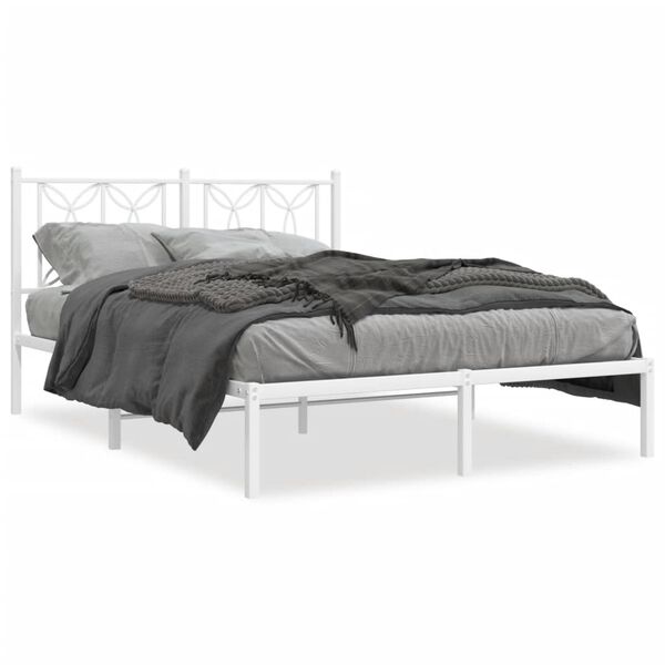 vidaXL Cadre de lit m&eacute;tal sans matelas et t&ecirc;te de lit blanc 140x190 cm