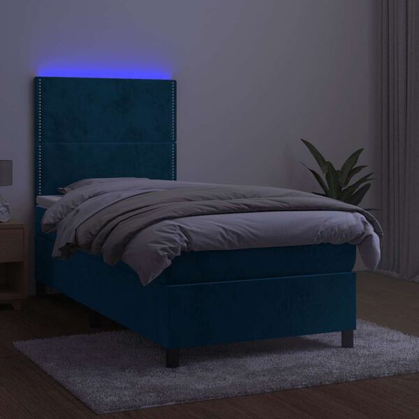 vidaXL Sommier &agrave; lattes de lit avec matelas et LED Bleu fonc&eacute; 90x190cm