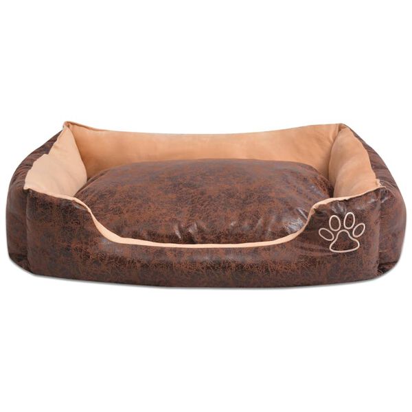 vidaXL Lit pour chiens avec coussin Cuir artificiel PU Taille S Marron