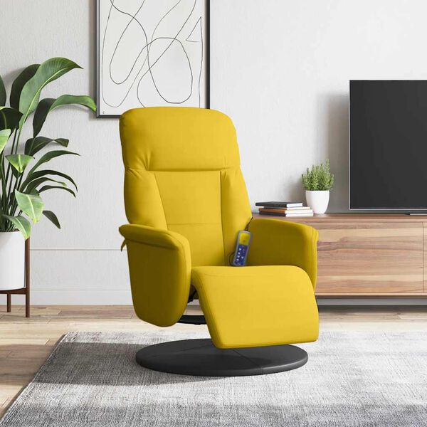 vidaXL Fauteuil inclinable de massage avec repose-pied jaune velours