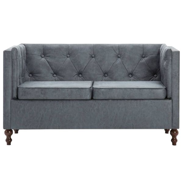 vidaXL Canap&eacute; Chesterfield &agrave; 2 places Rev&ecirc;tement en tissu Gris