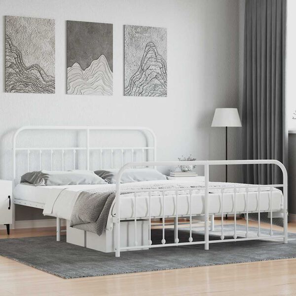 vidaXL Cadre de lit m&eacute;tal sans matelas et pied de lit blanc 180x200 cm